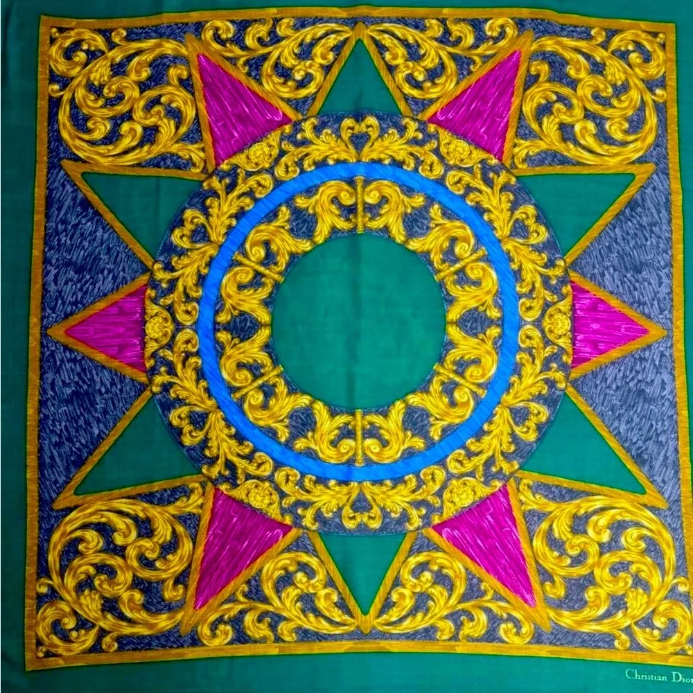 DIOR- Christian Dior large silk vibrant scarf 🧣